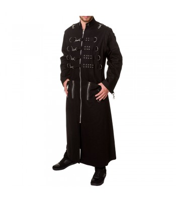 Men Hellraiser Coat Long Gothic Zipper Studs Chain Coat Pinhead Punk Coat (2025)
